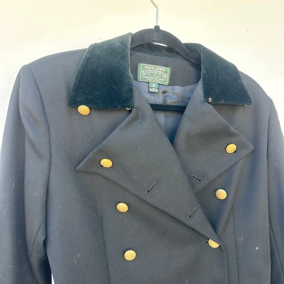 Vintage Ralph Lauren Country Wool Velvet Double Breasted Military Jacket USPS 8 - Picture 6 of 11